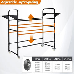 Holzoffer Tire Storage Rack 57" x 55.1" x 20", Rolling Tire Rack Adjustable, Tire Rack for Garage Black with 4 Casters for Garage Storage