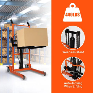 Holzoffer Material Lift Winch Stacker with Wheels, Heavy Duty Rolling Manual Lift Table, Adjustable Pallet Truck Dolly Fork Lift for Factory, Warehouse, Garage