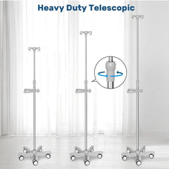 Holzoffer IV Pole with Wheels Medical Portable IV Stand Pole, IV Bag Stand with Removable IV Bag Holder Adjustable Height Pole 4 Hook & 5 Caster Base (2 PACK)