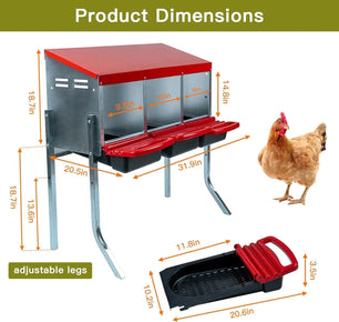 Holzoffer 3 Compartment Roll Out Nesting Box for Chickens, 3 Hole Metal Chicken Egg Laying Box for Up to 15 Hens, Heavy Duty Chicken Coop Nesting Box with Roll Away Easy Egg Collection and Perch