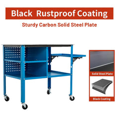 Holzoffer Welding Table, Welding Cart with Wheels, Nitriding Table Top, Shelf Storage Box, Tools Organizer Slots Panel