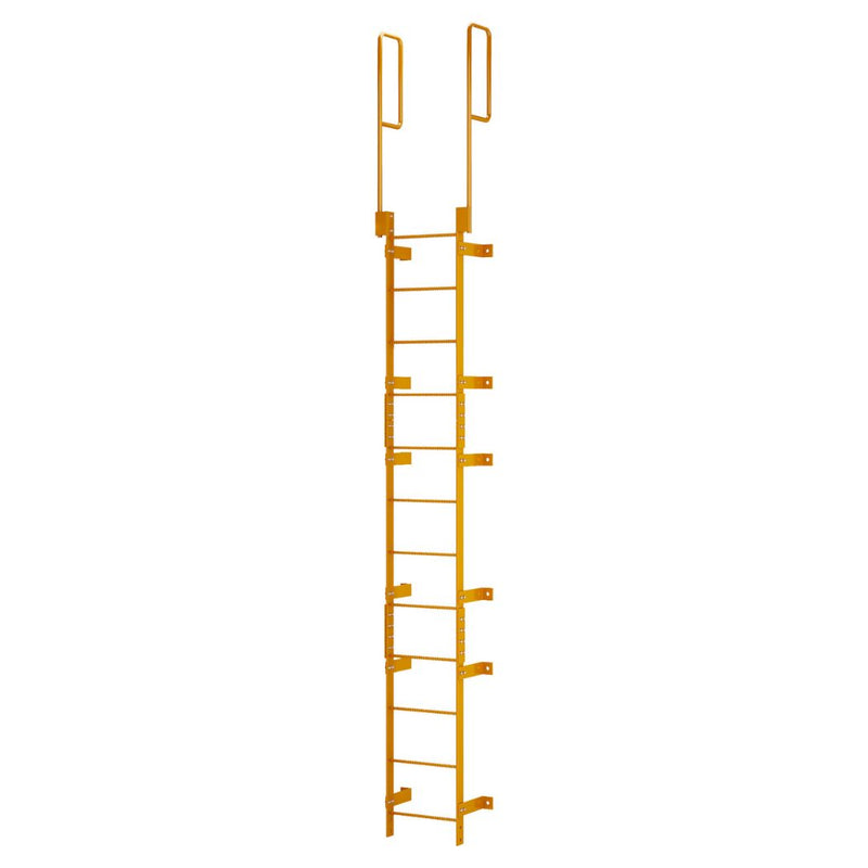 12 Step Steel Roof Access Ladder 11'H, Wall Mount, Yellow