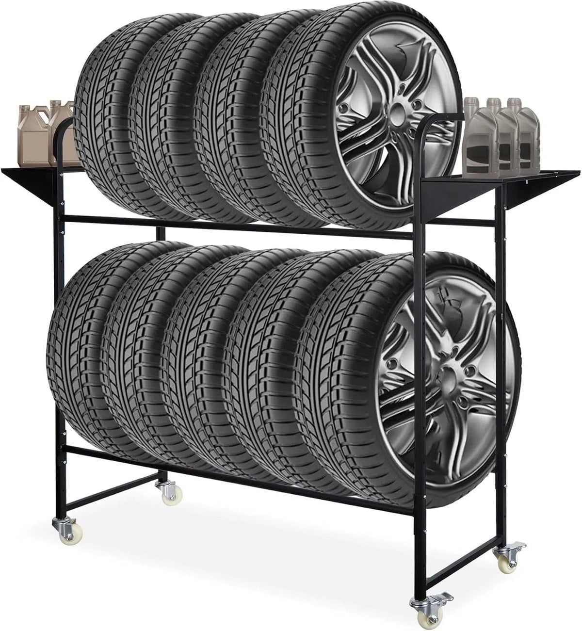 Holzoffer Tire Storage Rack 57" x 55.1" x 20", Rolling Tire Rack Adjustable, Tire Rack for Garage Black with 4 Casters for Garage Storage