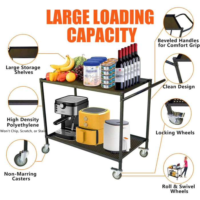 2 Shelves Utility Cart 25"x 50" x 39"H w/ Wheels and Handles