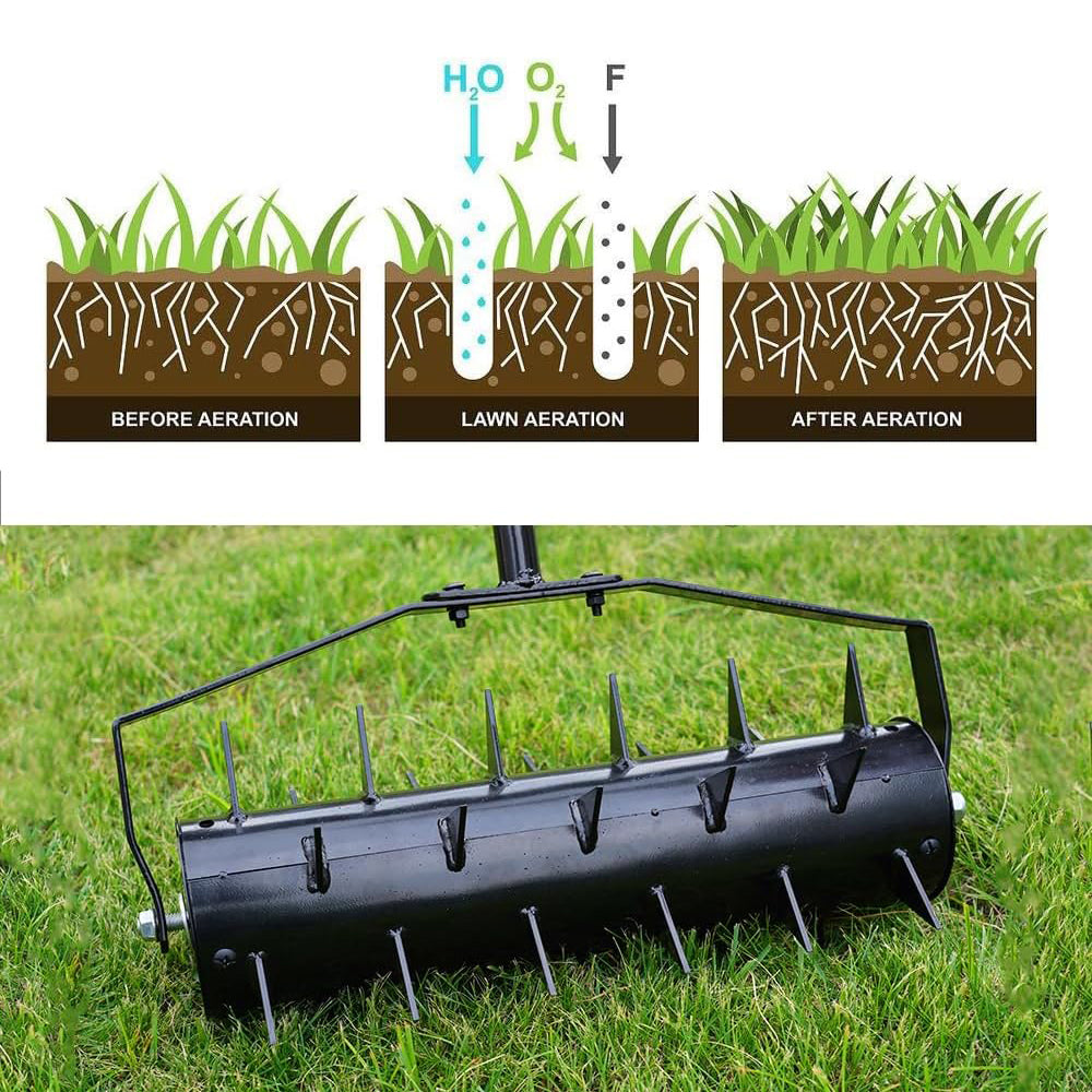 Holzoffer Rolling Lawn Aerator, Upgrade Manual Lawn Tool with Tine Spikes for Lawn, Garden, and Yard Grass Care