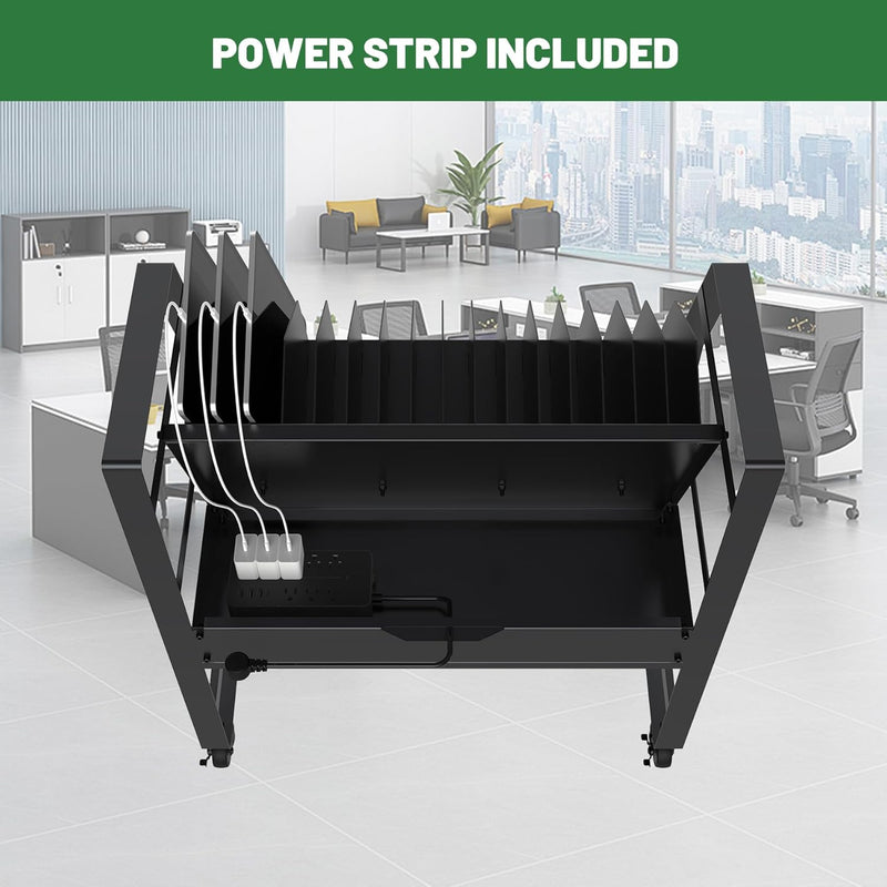 16-Device Open Charging Cart, 27"W x 14.5"D x 40"H, Tablet & Laptop Charging Trolley with 16-Outlet Power Strip