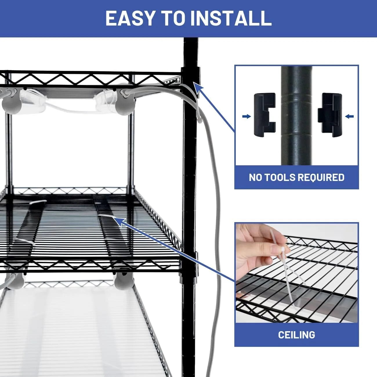 Holzoffer DIY Plant Shelf with Grow Lights, 4-Tier Metal Plant Stand, Grow Light Shelf with 108W T8 6500K Grow Lights, Adjustable Rack and Wheels for Seed Starting, Seedlings(39.4Lx13.8Wx59.1H, Black)