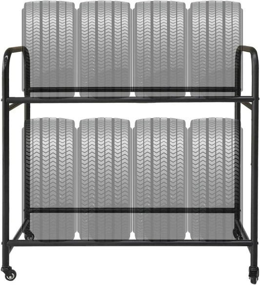 Holzoffer Tire Storage Rack 44'' x 18'' x 23'' for Garage with 4 Rolling Wheels Legs, Adjustable, Mobile Metal Tyre Organizer Stand