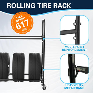 Holzoffer Tire Storage Rack with Protective Cover - Adjustable Metal Tire Rack for Indoor/Outdoor Use - 59