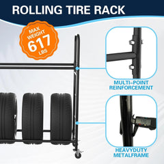 Holzoffer Tire Storage Rack with Protective Cover - Adjustable Metal Tire Rack for Indoor/Outdoor Use - 59" H x 59" W x 21" D (60in)