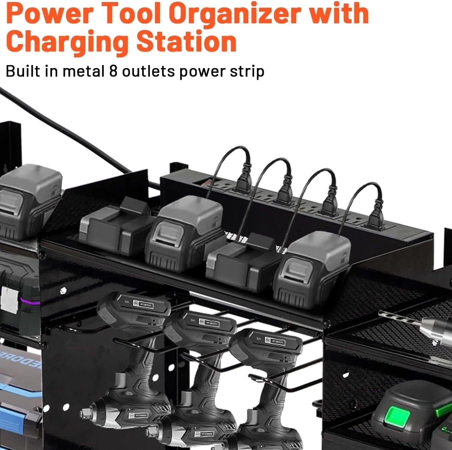 Holzoffer Large Tools Organizer Wall Mount Charging Station,39 Inch Long Power Tool Battery Storage Rack