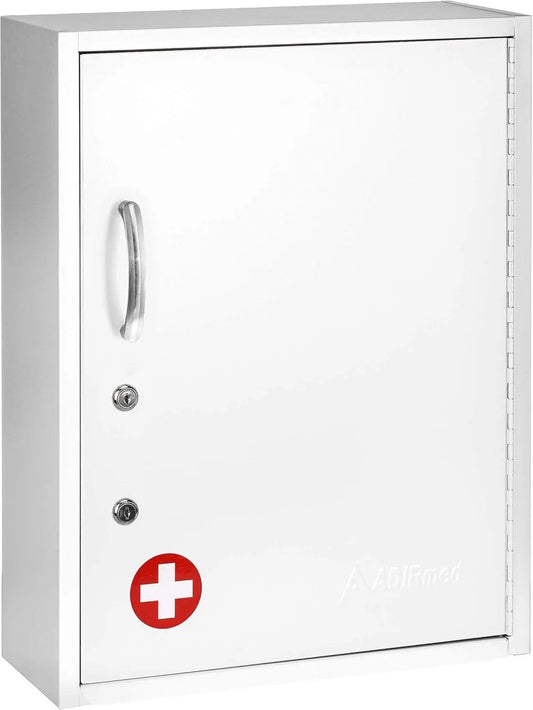 Holzoffer White Locking Medication Cabinet with Document Pocket, Metal Wall Mounted Medication Cabinet with Dual Lock and Dual Keys, 20" H x 15" W x 5" D