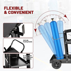 Holzoffer Welding Cart, 2-Tier Welder Cart with 265LB Capacity, 360°Swivel, Gas bottle Safety Chains with Lockable Cabinet