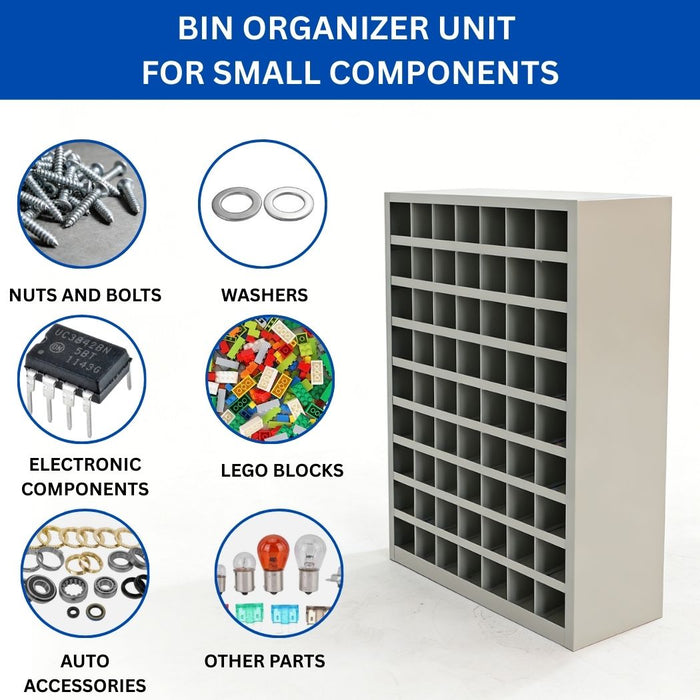 72 Open Bin Storage Unit, 33.5"W x 10"D x 31.5"H, Steel Parts Organizer for Nuts, Bolts, Screws & Small Components