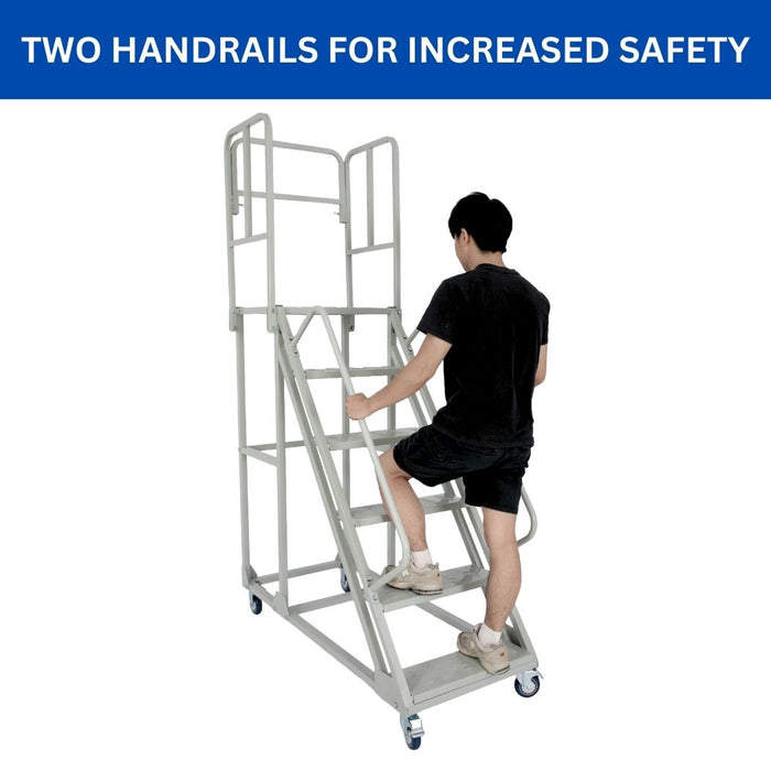 6 Step Rolling Ladder w/ Handrails, 350 lbs Weight Capacity, 60" Top Step Height