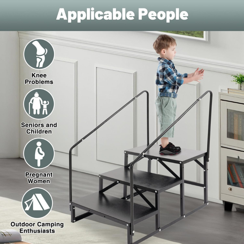 RV Steps with Handrail, 3 Steps Stair, 660 Lb. Capacity