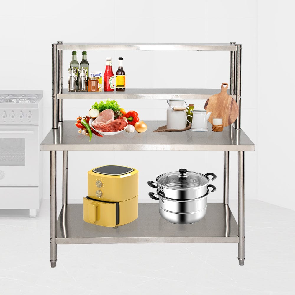 Holzoffer Stainless Steel Table with Overshelves, 47.2" X 23.6" Work Table, Metal Table Prep Table for Home, Kitchen, Restaurant