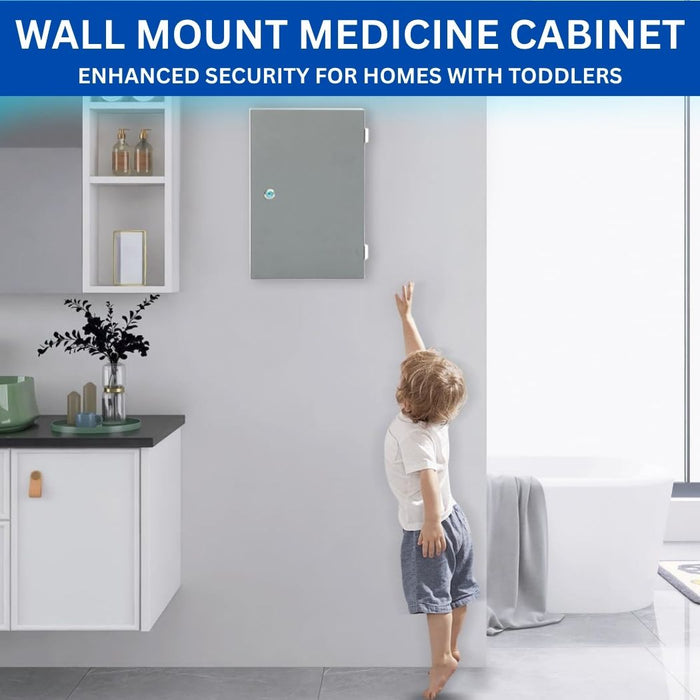 Locking Medicine Cabinet 9.5"W x 4.7"D x 15"H, Double Lock & Double Door, Wall Mount