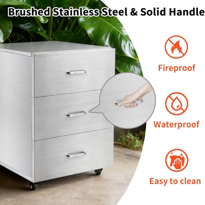 3 Drawer Stainless Steel Kitchen Cabinet, 18"W x 20"D x 23"H, Outdoor Kitchen Cabinet