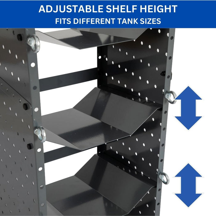 Heavy-Duty Refrigerant Tank Rack, 4 Adjustable Shelves, 15"W x 13"D x 52"H for 25 lb / 30 lb /50 lb Tanks