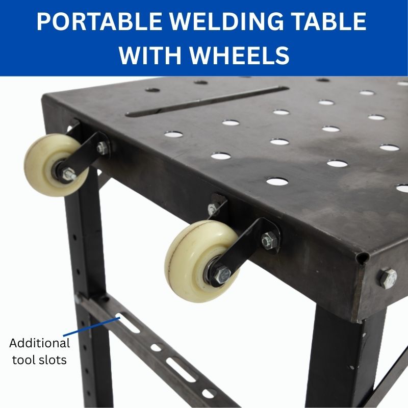 Height Adjustable Folding Weld Table w/ Wheels, 42" x 21" x 27.5-36.4"H, 1000 lbs Load Capacity