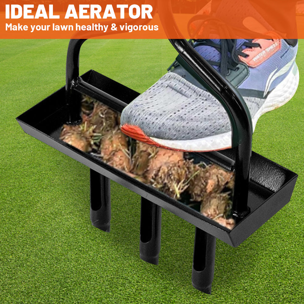 Holzoffer Lawn Aerator, 37.6” Manual Yard Plug Aerators & Clean Tool with Soil Core Storage Basket Tray for Lawn Care, Compacted Soil