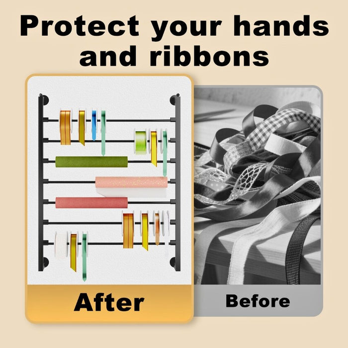 7 Tier Ribbon Organizer, Wall Mount Steel Rack for Craft Design, Wrapping Paper, Scarf Shops