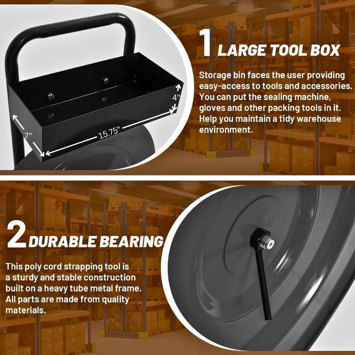 Strapping Cart w/ Wheels & Tray, 25.2"W x 13.8"D x 40.2"H