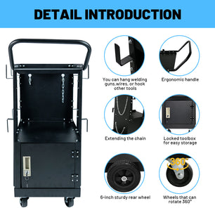 Holzoffer Heavy Duty 2-Tier Welding Cart with Upgraded 360° Swivel Wheels and Tank Storage Safety Chains