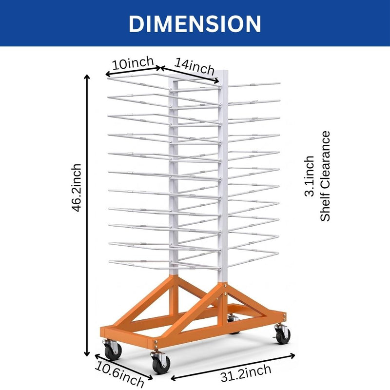 22-Tier Mobile Paint Drying Rack, 20 lbs per Tier for Artwork Drying