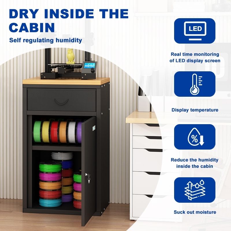 3D Printer Cabinet w/ Dehumidifying Dry, 40 Filaments Spool Storage Capacity, Heavy Duty Shelf 21.25"L x 21.5"W x 34.4"H