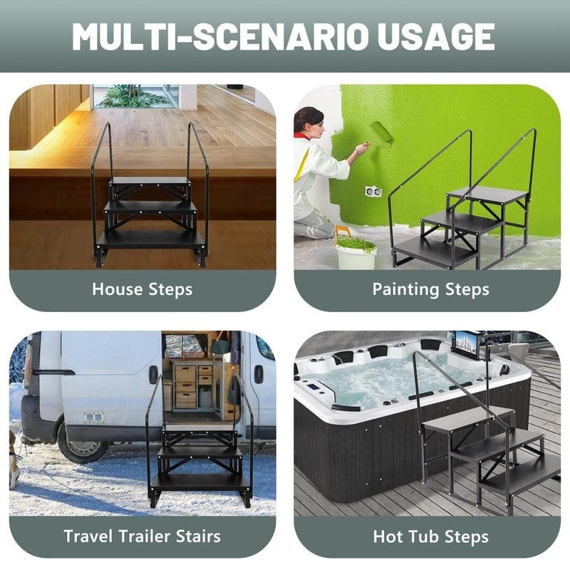 RV Steps with Handrail, 3 Steps Stair, 660 Lb. Capacity