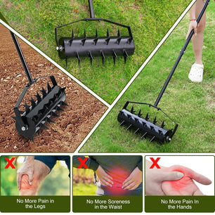 Holzoffer Rolling Lawn Aerator, Upgrade Manual Lawn Tool with Tine Spikes for Lawn, Garden, and Yard Grass Care