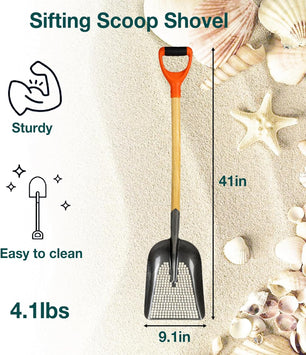 Sifting Scoop Shovel Steel Sand Sifter Treasure Shovel Digger Sifter for Beach Fun or Farm Chicken Coop Goat Stall Sand Poop Cleaning Chicken Poop Scooper