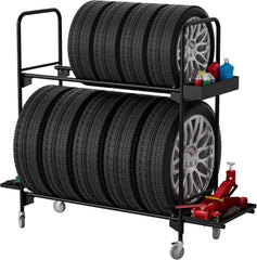 Holzoffer Tire Rack, Tire Rack for Garage, Tire Storage Rack, Heavy Duty Tire Rack, Rolling Tire Shelf, Car Tire Stand with Wheels, Workshop Shelving