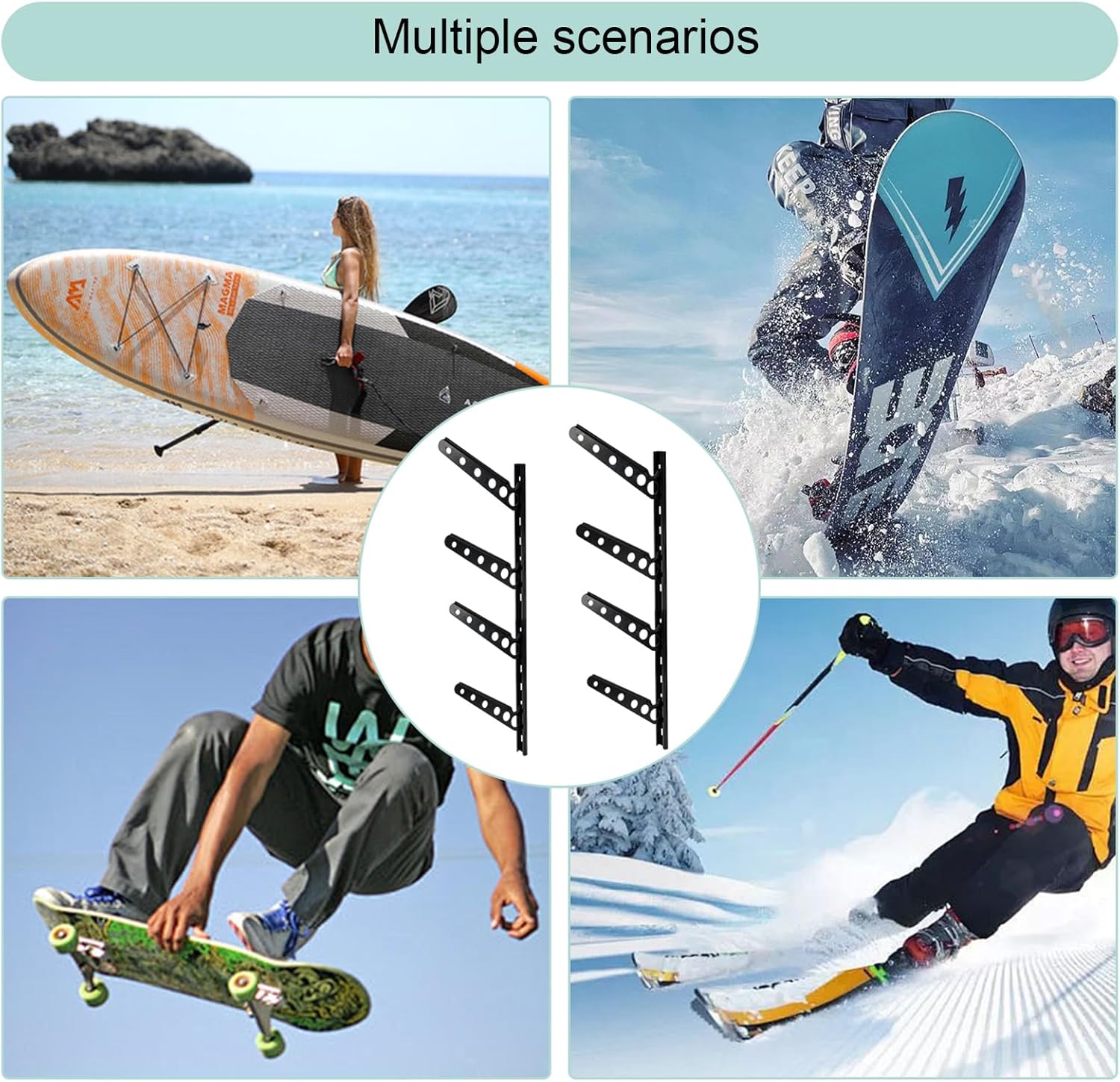 Wall Mount Surfboard/Snowboard/Skateboard Adjustable Storage Rack 4 Level Store