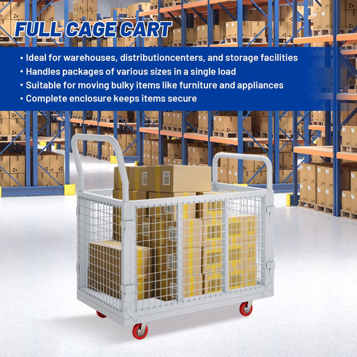 Side Panel Platform Truck 40"L x 24"W x 38"H, 1600lbs Capacity, 6-in-1 Cage Cart, Basket Truck