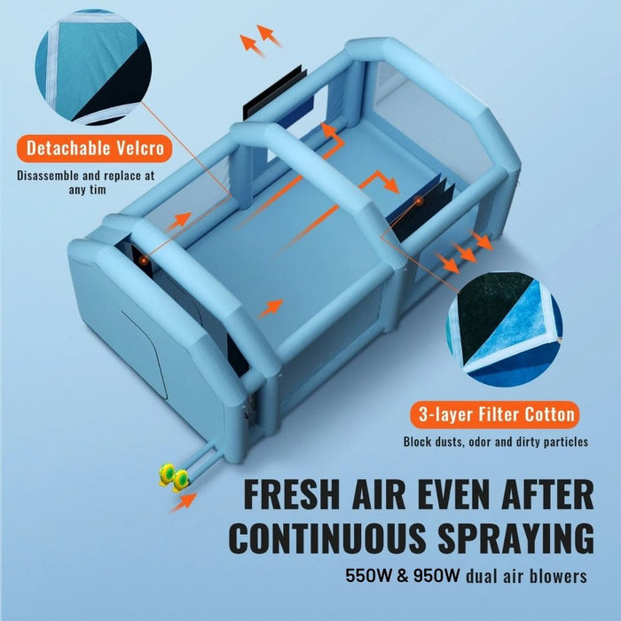 Inflatable Spray Booth 28'L x 16'W x 11'H with 550W + 950W Blowers, Spray Booth Tent Air Filter System – Car Paint Tent for Auto Painting, Car Parking Tent, Workstation, and Motorcycle Garage