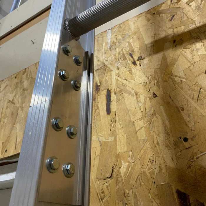 12' Roofing Ladder with Crossover Platform, Guardrails and Return ladder, Wall Mount, Silver