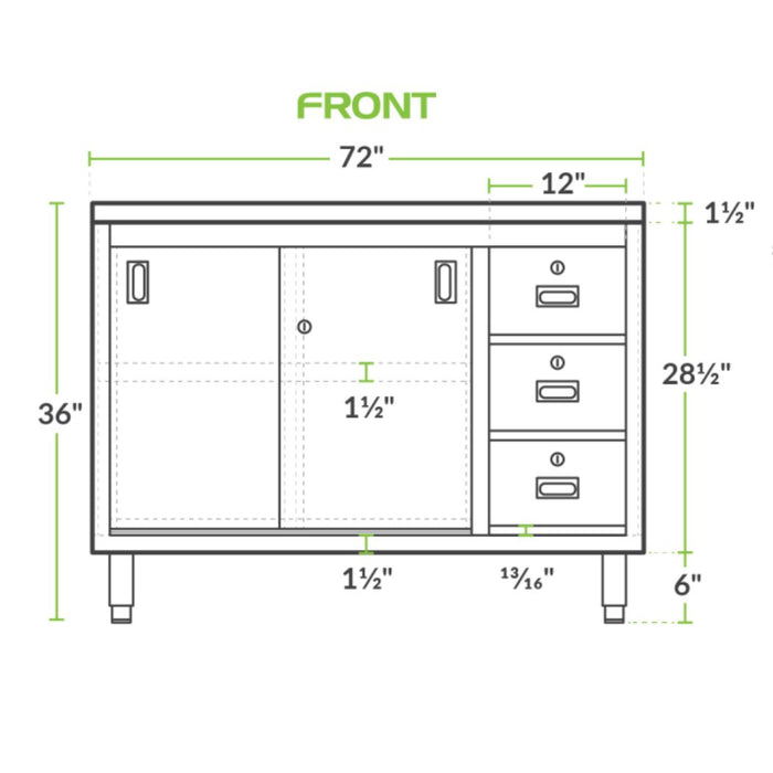 72" x 30" Stainless Steel Prep Table w/ Lockable Drawers and Storage Cabinet