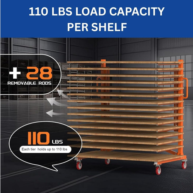 15-Tier Heavy-Duty Mobile Paint Drying Rack, 12"-57"W Adjustable, 110 lbs per Tier