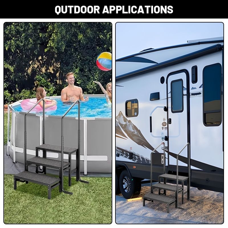 Outdoor Hot Tub Steps with Handrail, 3 Steps Stair, 550 Lb. Capacity