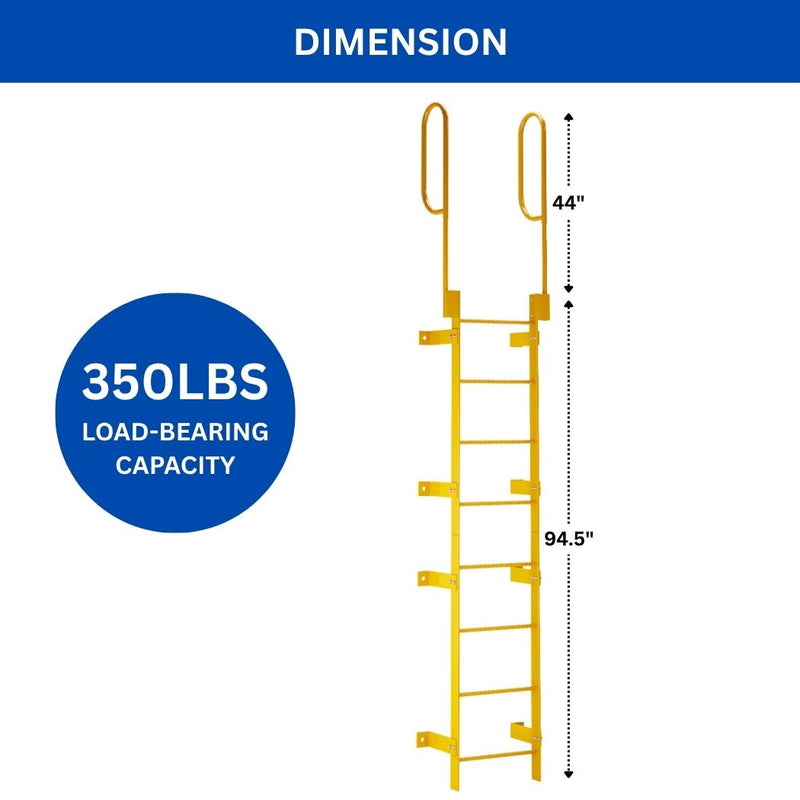 8 Step Steel Roof Access Ladder 7'H, Wall Mount, Yellow