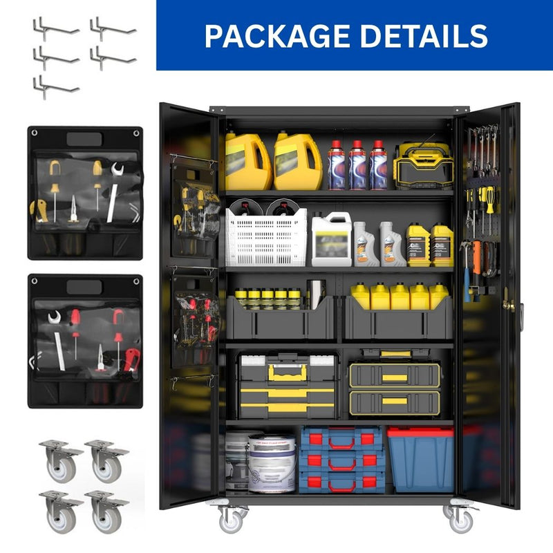Extra-Large Garage Storage Cabinet w/ Pegboards & Locking Wheels, 43.3"W x 22"D x 72"H