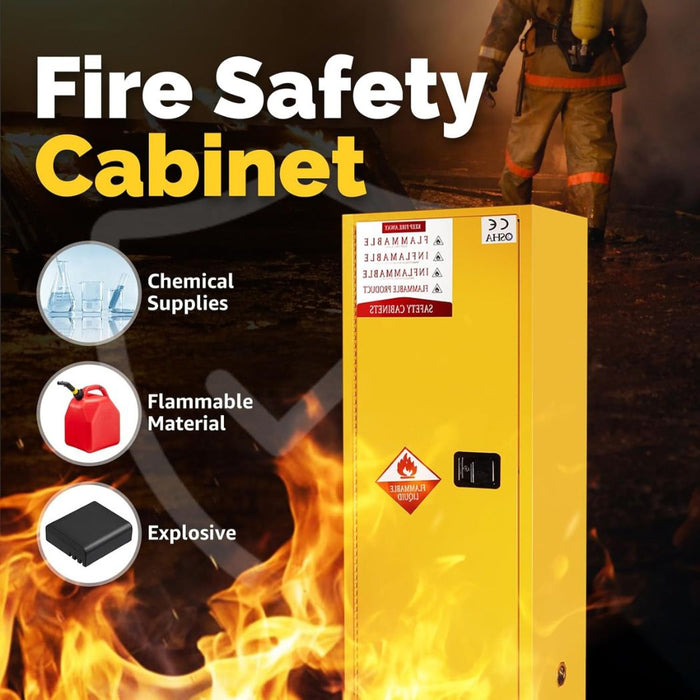 Steel Flammable Cabinet w/ Double Lock 23"W x 18"D x 65"H, 22 Gallon