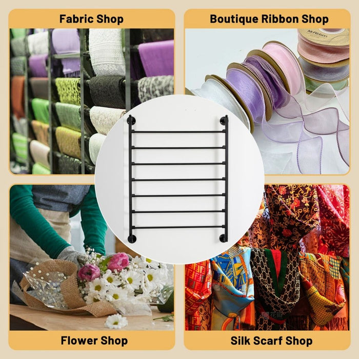 7 Tier Ribbon Organizer, Wall Mount Steel Rack for Craft Design, Wrapping Paper, Scarf Shops