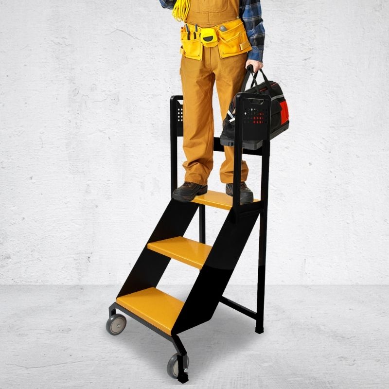3 Step Rolling Ladder, 350 lbs Weight Capacity, 29.5" Top Step Height