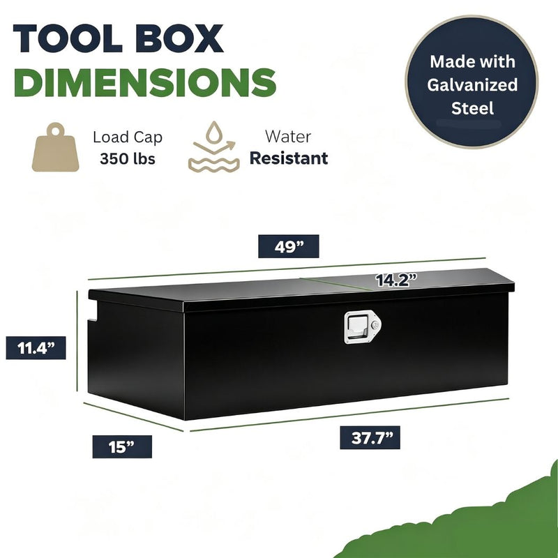 Heavy-Duty Trailer Tongue Tool Box, Waterproof Underbody Truck Tool Box with Lock & Keys, Fully Assembled Galvanized Steel Storage Box for Pickup Truck Bed, RV Trailer & ATV