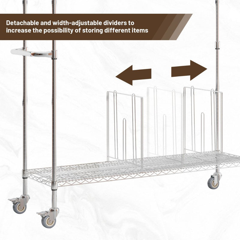 2-Shelf Steel Carton Stand w/ Casters & 8 Dividers, 60"L x 18"W x 69"H, Chrome