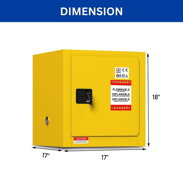Steel Flammable Cabinet w/ Key Lock 17"W x 17"D x 18"H, 4 Gallon
